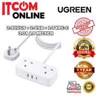UGREEN 2-PLUGS + 2-USB + 1-TYPE-C  3.0A 1.8 METER EXTENSION SOCKET (UG-CD280-50686)