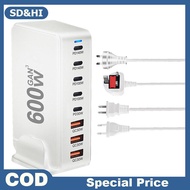SD&HI 600W GAN Desktop Charger 8Port USB PD Charger Quick Charge 3.0 Type C Fast Charger For Laptop 
