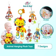 🐘Boo&amp;Bub🐘Hanging Animal Plush Toys| Multifunctional Baby Rattles Mobiles Soft Cotton Infant Pram Stroller Car Bed Rattle