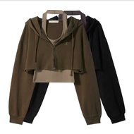 CROOPE STE BORDIER JACKET HOODIE ZIPPER SWEATER WOMEN CROP TOP