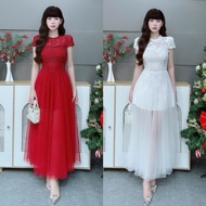 C86 Long mesh lace party dress