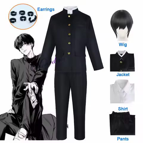 Anime Hirofumi Yoshida Cosplay Costume Wig Earrings Black DK High School Uniform Outfit War Devil