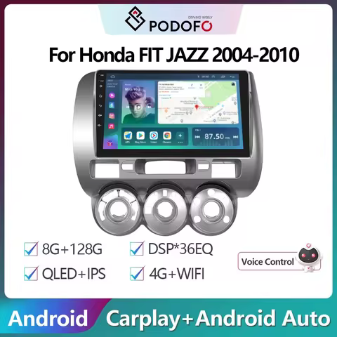 Podofo Android 8+128G Car Radio For Honda Fit JAZZ 2004-2010 4G WiFi Carplay Autoradio Stereo Player