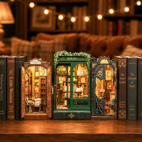 DIY Book Nook Kits Mini Wooden Model Bookshop Series Bookshelf Accessories Set 3D Owl Bookstore Book