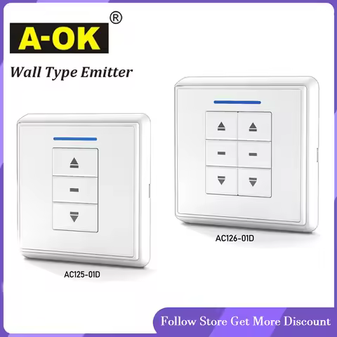 A-OK AC125-01/AC126-01 Single/Dual Sticker Wall Switch,RF433 Wireless Wall Controller for A-OK RF433