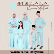 Baju Raya Sedondon Tema Warna Baby Blue (Biru Cair) Set Family Ayah Ibu Anak Baju Kurung Baju Melayu