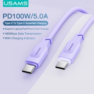 USAMS PD100W USB Type C ถึง USB C Super Fast Charging 6A USB-C สำหรับ Huawei Mate 40 P40 Samsung S20 65W Fast Charge สำหรับ Xiaomi Mi 10หมายเหตุ7 Redmi หมายเหตุ8 USB C Data Wire Cord