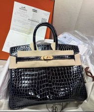 100% new🖤Hermes Birkin 25 黑金亮面鱷魚 倒V 有鱷魚證書