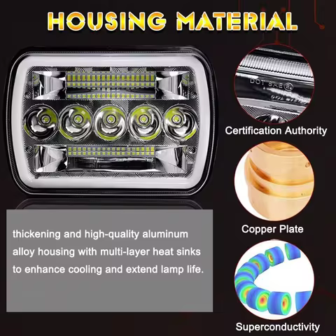 5X7 LED Work Headlight Angel Eye Dual Color Hi-Lo Beam DRL Lamp For J-e-e-p Wrangler Offroad Truck