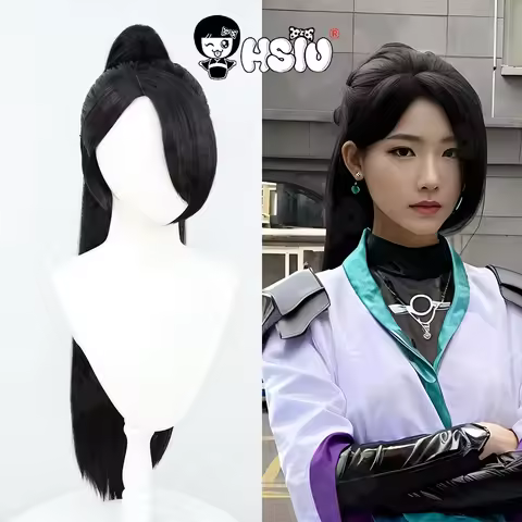 Sage Cosplay Wig HSIU 90cm long black hair Heat Resistant Synthetic Wig+Wig cap Game VALORANT Sage C
