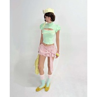 Y2K Cute Babydoll Women's Y2K Babydoll Puff Sleeve Crochet Top (k28-Minto Top)