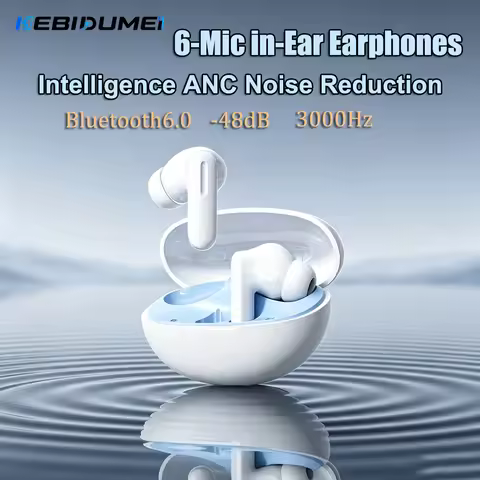 KEBIDUMEI 6-Mic BT 6.0 Wireless Earphones -48dB Smart ANC Noise Cancelling Headphones HiFi Stereo Tr