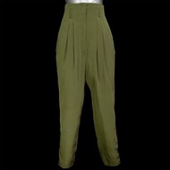 法國奢侈品牌Franck Olivier暗綠色復古絲質抓褶長褲 法國製