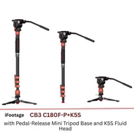 iFootage Cobra 3 Carbon Fiber Monopod with Pedal-Release Mini Tripod Base and K5S Fluid Head