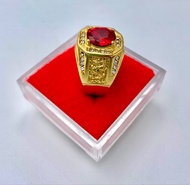 แหวนทอง 18K พลอยทับทิมสีแดง ด้านข้างมังกร ช่วยเสริมราศี สวยสดใส ไม่ลอกไม่ดำ ใช้ได้นานเป็นปี ใส่แล้วโชคดีร่ำรวยๆ