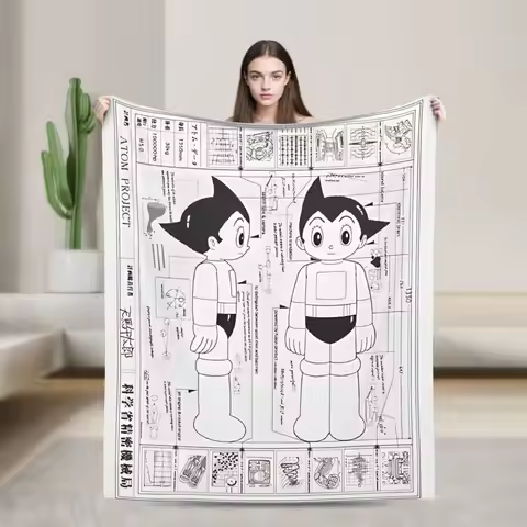 Astro Boy Blueprint Knitted Blanket Astroboy Anime Fleece Throw Blanket Summer Air Conditioning Prin