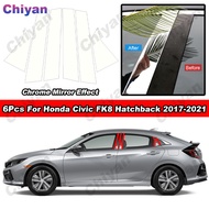 6PCS Glossy Chrome PC Material Window Center Door Column B C BC Pillar Post Cover Trim Mirror Effect