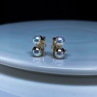 光之映像鑽石海水珍珠AKOYA珍珠真珠18K黃金耳環雙珠珍珠耳環