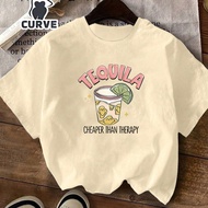 Plus Size TEQUILA Printed Women's Oversize Short-Sleeved Top, Summer Clothing, Short-Sleeved