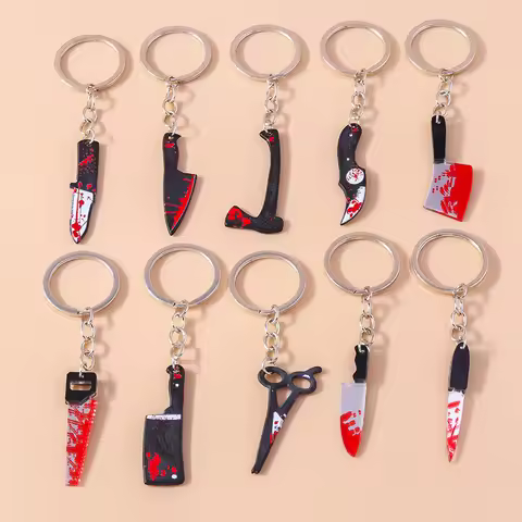 Aihua Resin Halloween Imitation Bloody Knife Keychain Dagger Scissors Axe Saw Keyring for Halloween 