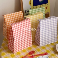 5pcs Color Plaid Kraft Paper Bag Takeaway Snack Candy Biscuit Packaging Storage Bag Photo Props Cute Gift Packaging Bag