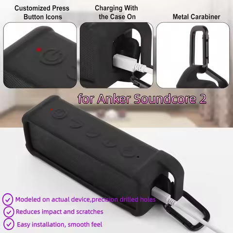 CoverJoy Silicone Case for Anker Soundcore 2 Speaker Shockproof Protective Cover with Handle & Carab