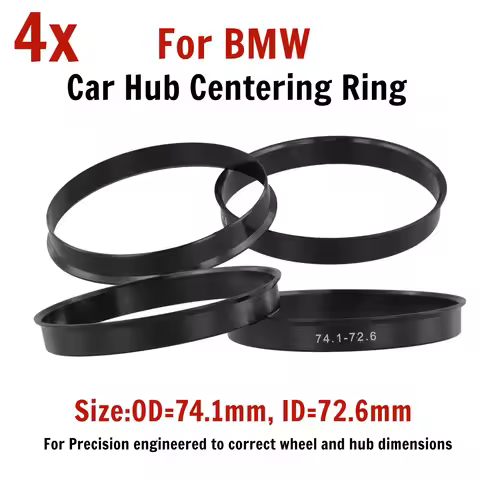 4Pcs Car Hub Center Rings 74.1 X 72.6 Mm Black For BMW 74.1-72.6 To Correct Wheel And Hub Dimensions