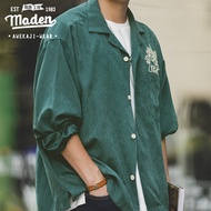 Maden เสื้อโบวลิ่งสำหรับผู้ชายเสื้อโบวลิ่งปักลายหนังพีช1952S เสื้อแขนยาวมีสไตล์สีเขียวเข้มวิทยาลัยเยาวชน