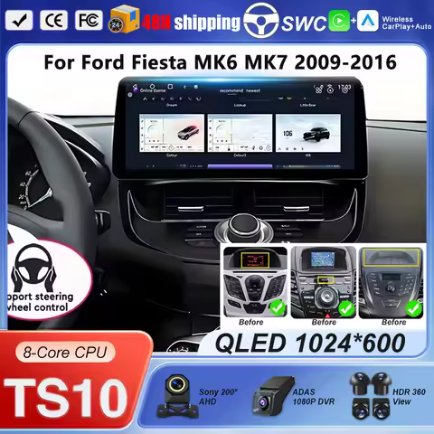 12.3 Inch Android 16 Carplay For Ford Fiesta MK6 MK7 2009-2016 8-Core Car Multimedia Player Stereo R