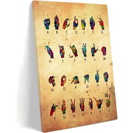 Office Wall Decorations Language Alphabet Watercolor Print American Sign Language Signing 1009