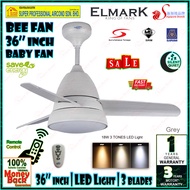 Elmark Ceiling Fan BEE Fan 36 inch LED Light Ceiling Fan with with Remote Control (3 blades) GREY