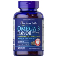 Omega-3 เพิ่ม D3 โอเมก้า 3 เพิ่มวิตามินดี 3 น้ำมันปลา 1200 mg 90 Softgel สูตรใหม่ Puritan's Pride
