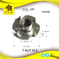 T-NUT  ทีนัท  M8 ดาวกระจาย ทีนัด  เหมาะกับงานไม้ ฝังหน้าไม้สำหรับขันสกรู วัสดุเหล็กชุบแข็ง ได้มาตรฐา