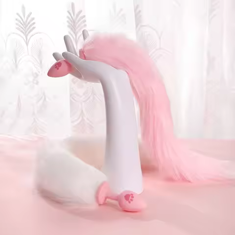 2 In 1 LED Light Luminous Fox Long Tail Anal Plug Silicone Bright Anal Plug With Cat Paw Print Cospl