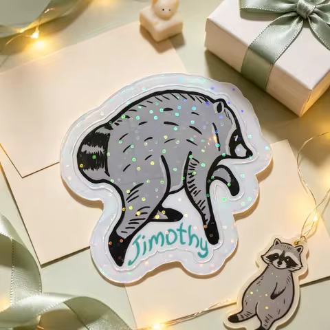 Viral Jimothy the Raccoon Holographic Vinyl Sticker Waterproof Seattle PNW Animal Cosplay Accessorie