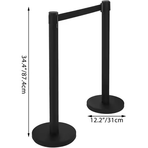 VEVOR 6 Pcs / Set Black Belt Stanchion Queue Posts Stand Rope Retractable Crowd Barrier Stainless St