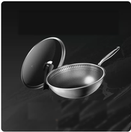 全城熱賣 - 304不銹鋼炒菜燃氣竈無塗層蜂窩屏不沾鍋送不銹鋼鏟適合3-6人外徑32CM