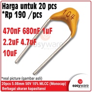 20x Capacitor Monocap 470nF 680nF 1uF 2.2uF 4.7uF 10uF 50V Monolithic Ceramic Capacitor