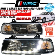 Sonar BMW 3 Series E36 1992 - 1998 4 Door Projector Headlamp With Led Strip ( Clear + Black )