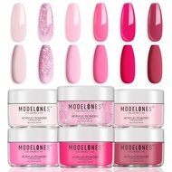 modelones Acrylic Powder 6 Colors, Pink Tones Glitter Spring Acrylic Nail Powder, Neon Pink Shades M