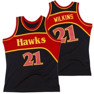 MERAH IMPORTED EMBROIDERED ATLANTA HAWKS 21 DOMINIQUE WILSON BLACK RED BASKETBALL JERSEY