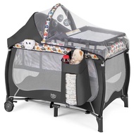 4 In 1 Pack And Play, Portable Baby Playard With Bassinet, Adjustable Canopy, Changing Table, Lockab