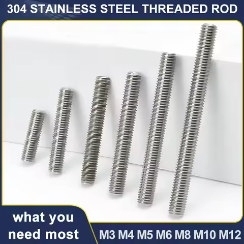 M3 M4 M5 M6 M8 M10 M12 304 Stainless Steel Full Threaded Rod Bolt Length16mm-500mm Fully Metric Head