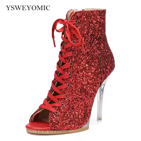 Platform Heel 11.5cm High Dance Heels Red Silver Glitter Outdoor Heels Dance Shoes Indoor Outdoor Cu
