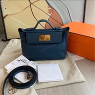 HERMES 2424mini 普魯士藍金扣 B刻