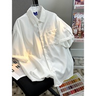 Cool Ice Silk Shirt Men Short-Sleeved Drapey Handsome Top Loose Summer Trend ins Korean Style Five-P