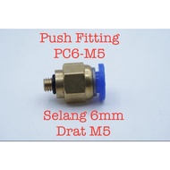 PC6-M5 Pneumatic Nipple Push Fitting Straight Hose 6mm Thread M5 Connector Slip Lock Tube Brass Conn