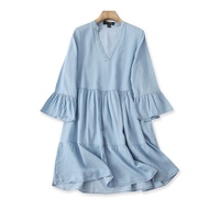 Ellie Aixi Phong Cách Hàn Quốc Thời Trang Nữ Cổ Chữ V Top Bảy Nửa Tay Màu Nguyên Chất Lyocell Váy De