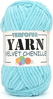 Velvet Chenille Yarn for Crocheting,Azure Blue Fluffy Velvet Plush Thick Soft Chunky Chenille Baby B