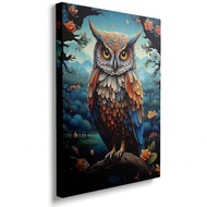 1PCS Framed Colorful Owl On Branch Canvas Wall Art Funny Animals And Forest Trees Landscape Decorati
